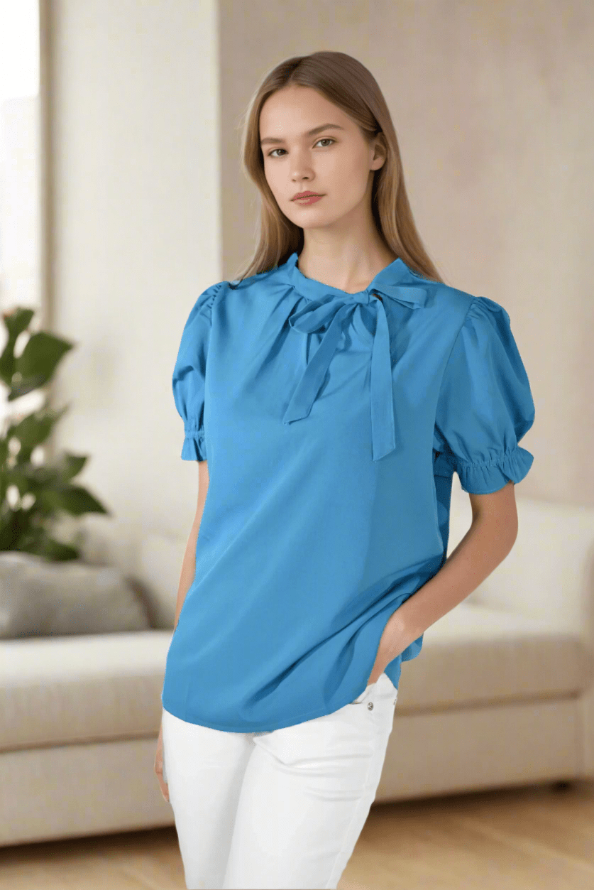 Bliss Pleated Bow Top - DressAtR LLC