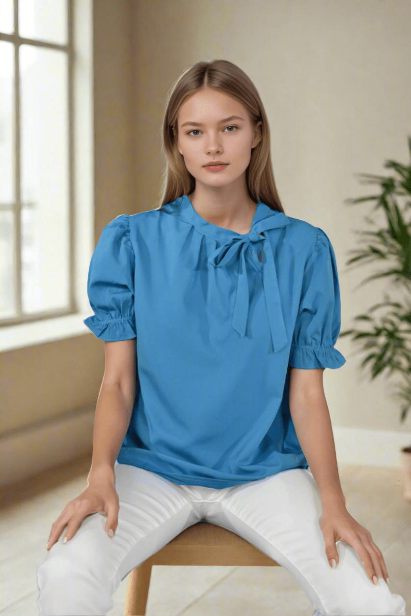 Bliss Pleated Bow Top - DressAtR LLC
