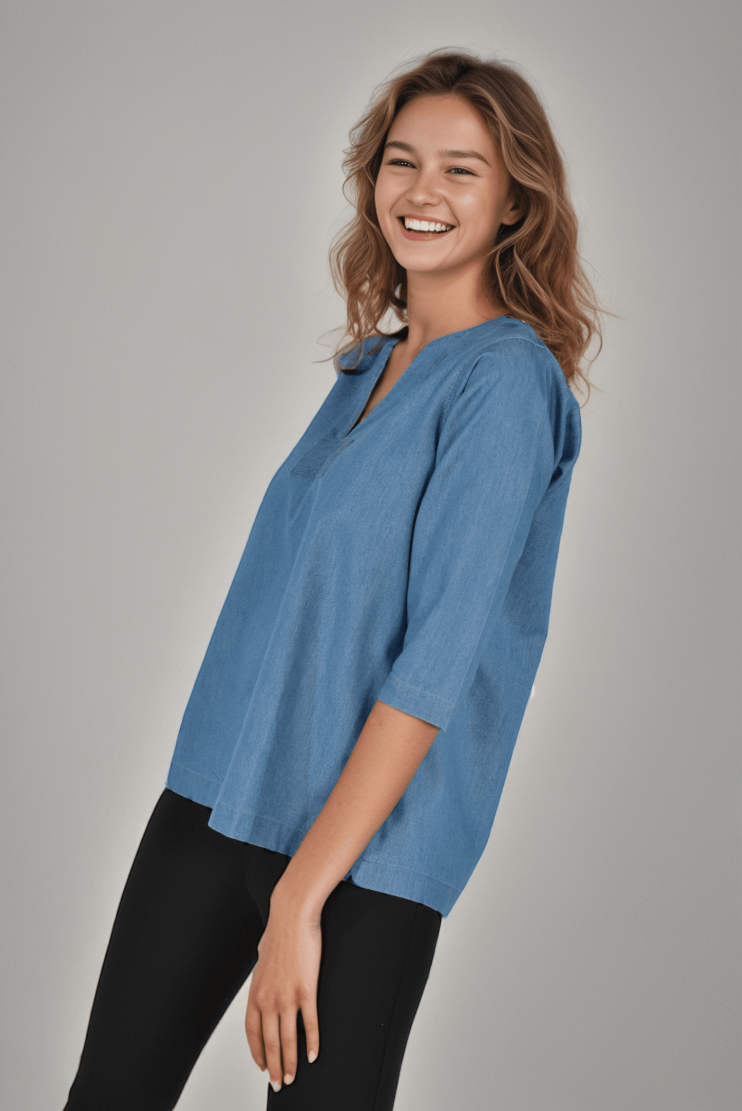 Denim Blue Poise Blouse - DressAtR LLC