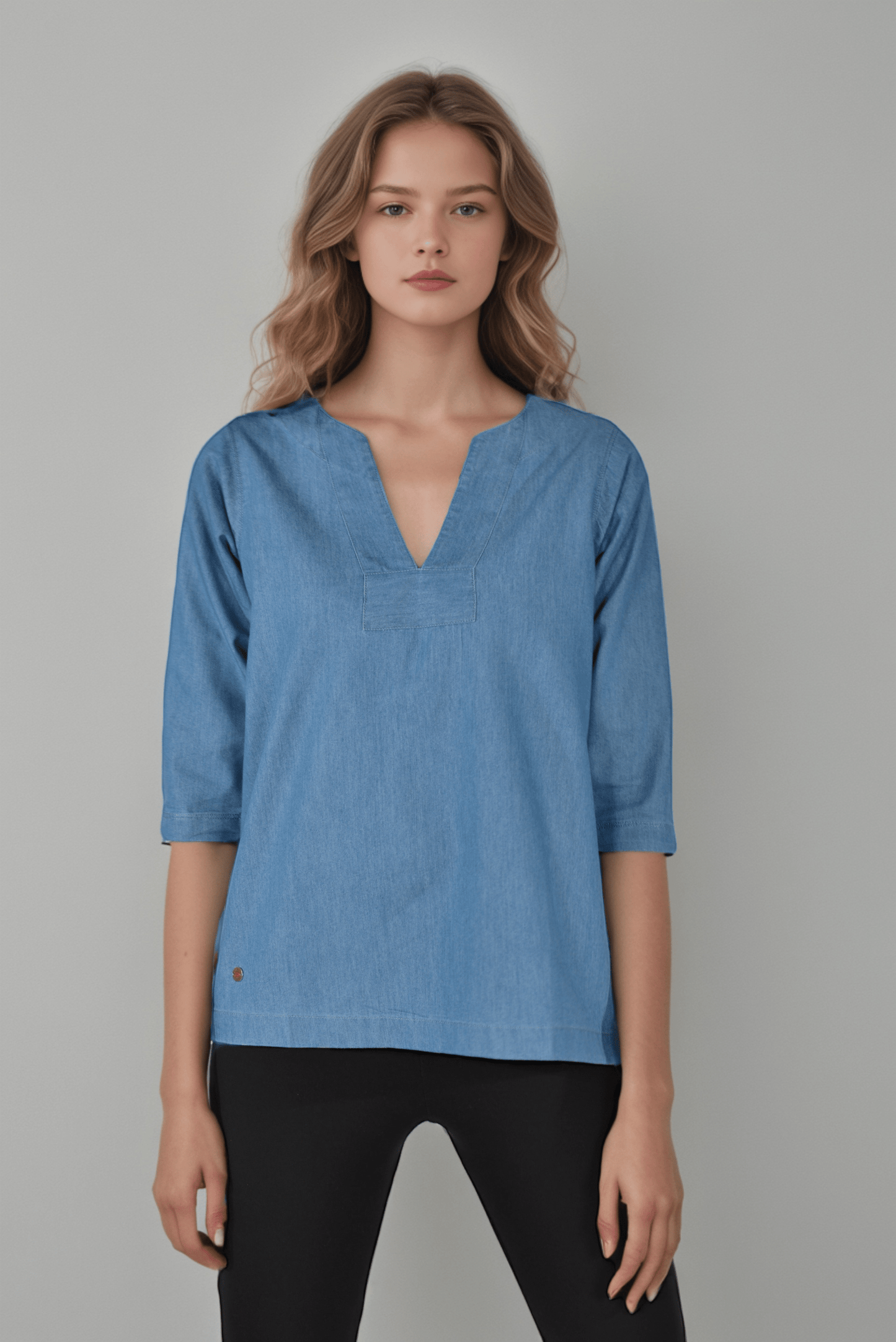 Denim Blue Poise Blouse - DressAtR LLC