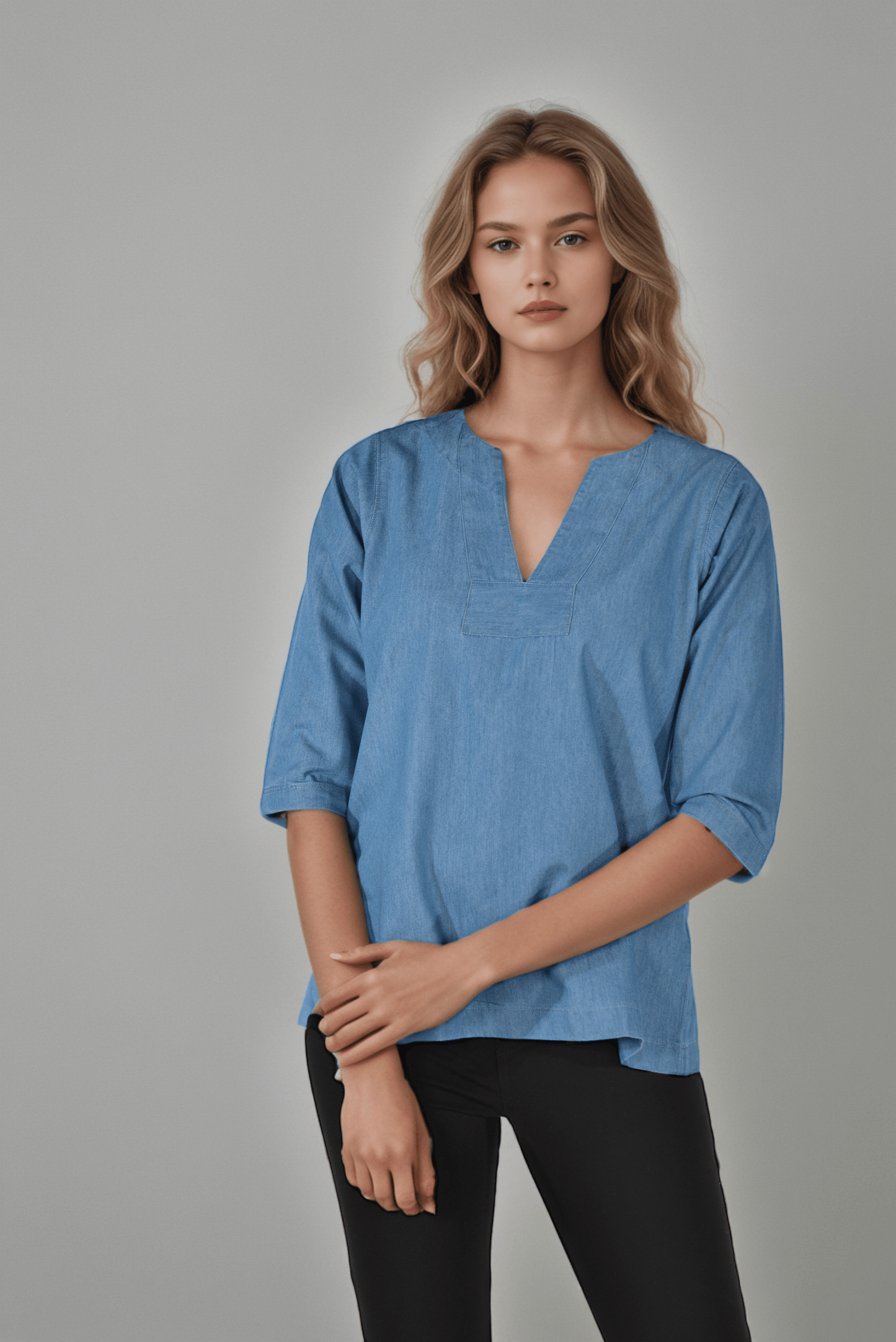 Denim Blue Poise Blouse - DressAtR LLC