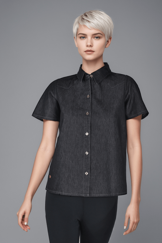 Denim Boxy Black Shirt - DressAtR LLC