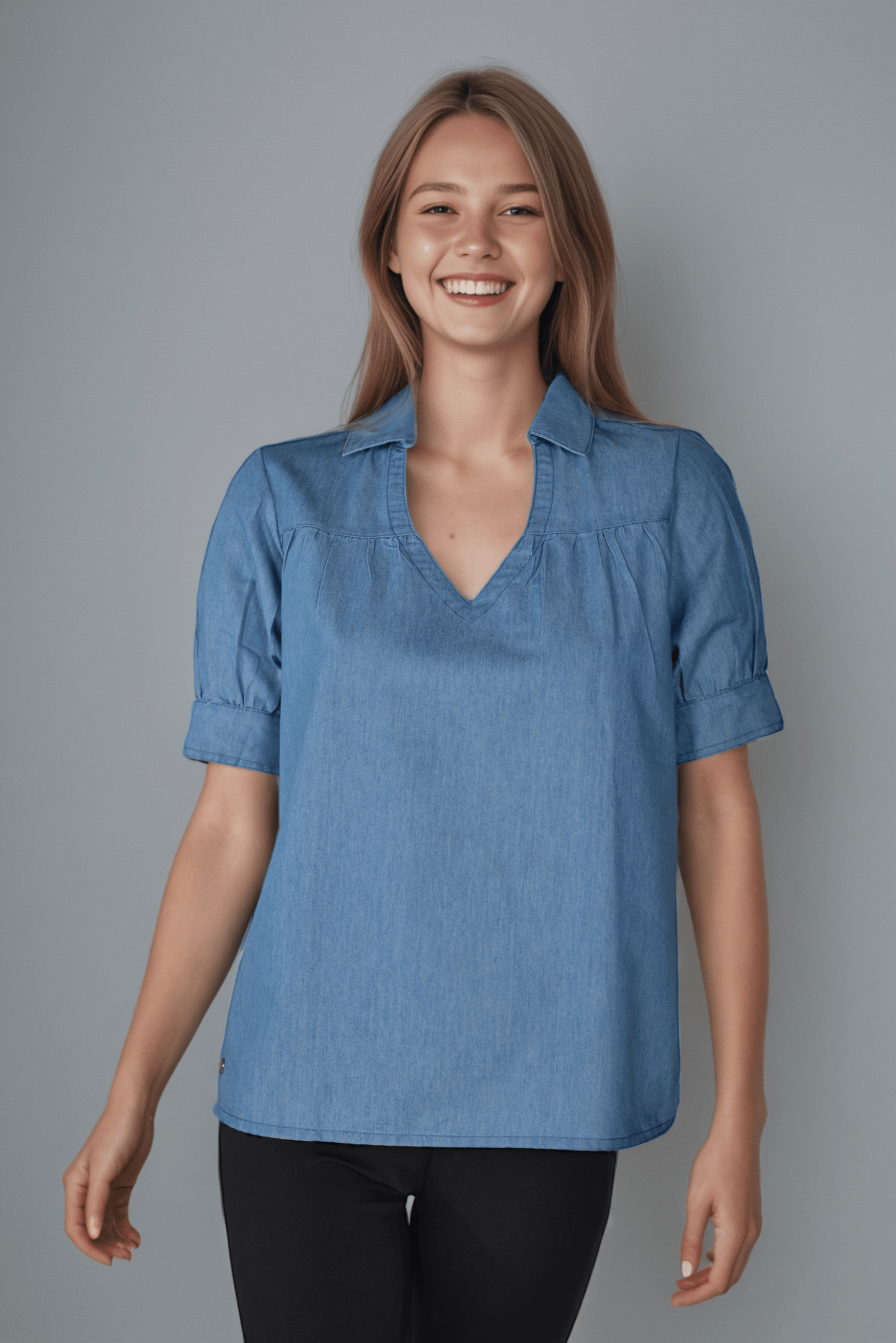 Denim Cloudy V - Collar Top - DressAtR LLC