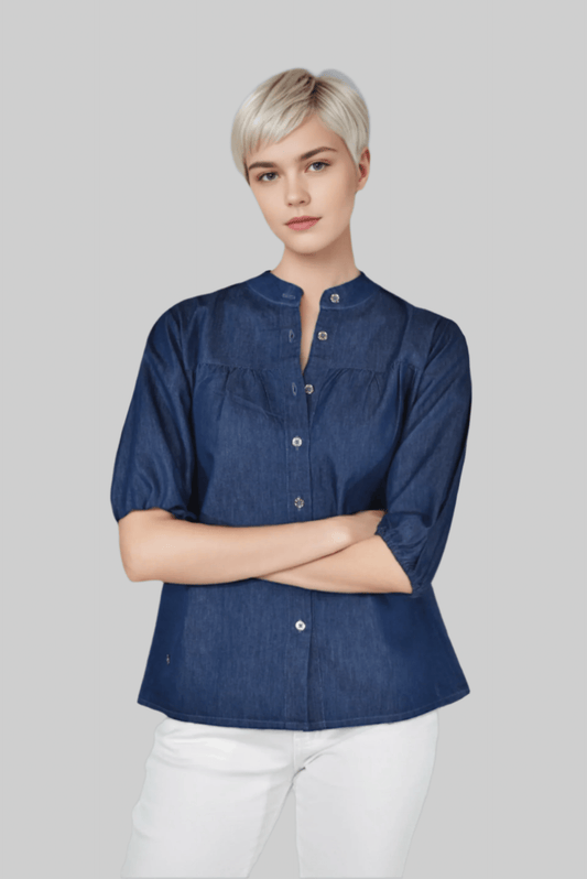 Denim Deep Sea Blouse - DressAtR LLC