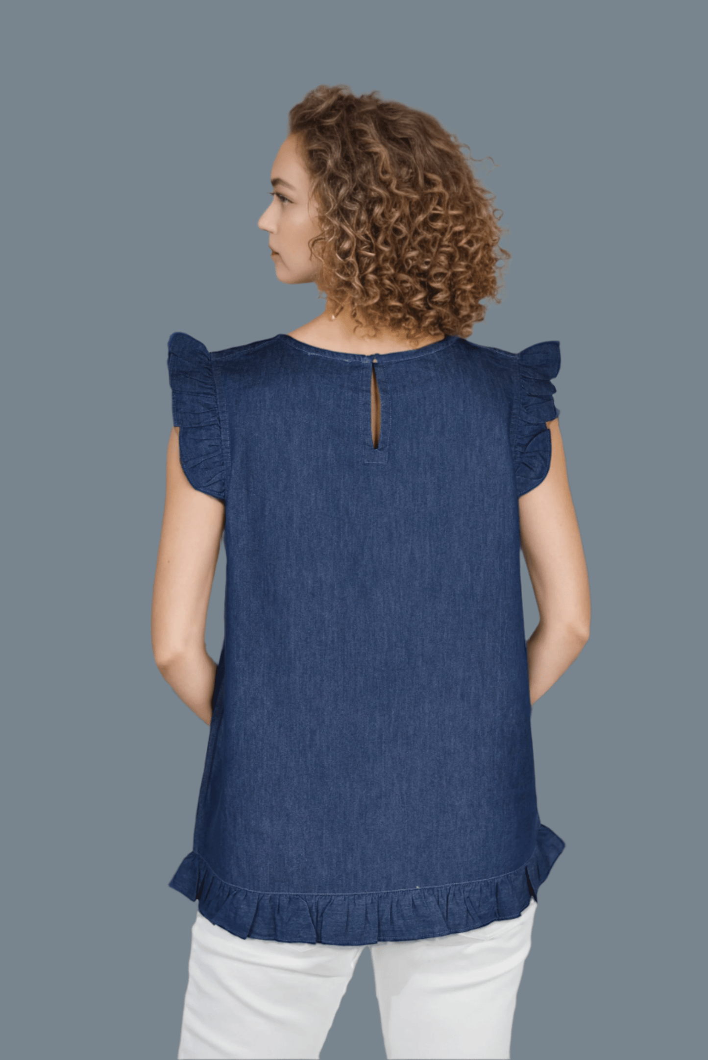 Denim Dusk Ruffle Top - DressAtR LLC