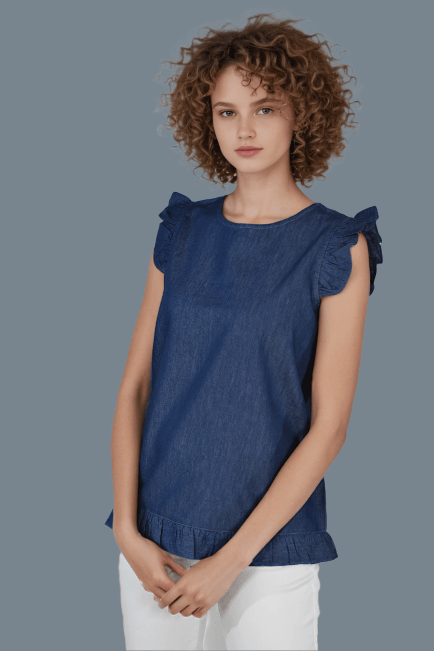 Denim Dusk Ruffle Top - DressAtR LLC