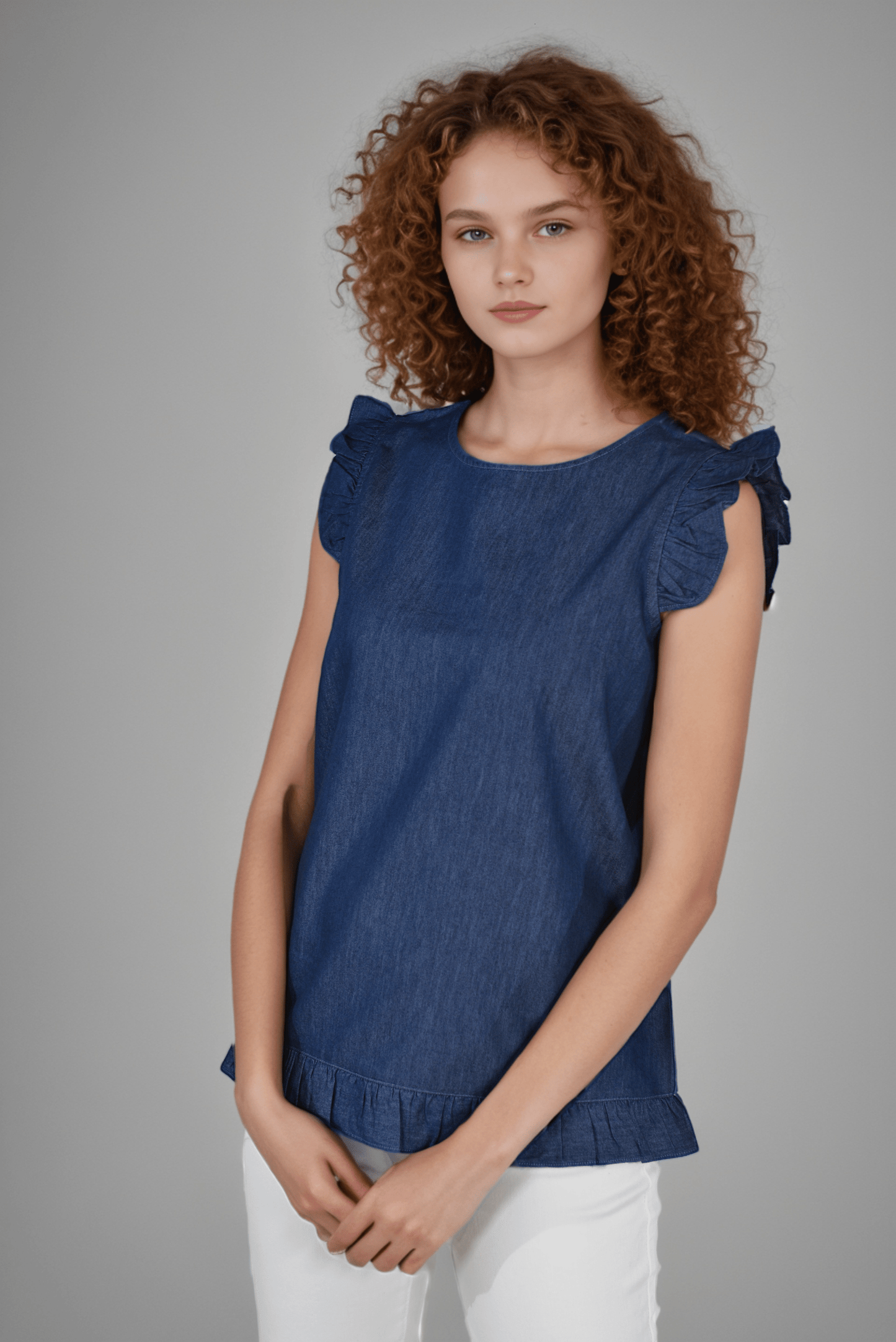 Denim Dusk Ruffle Top - DressAtR LLC