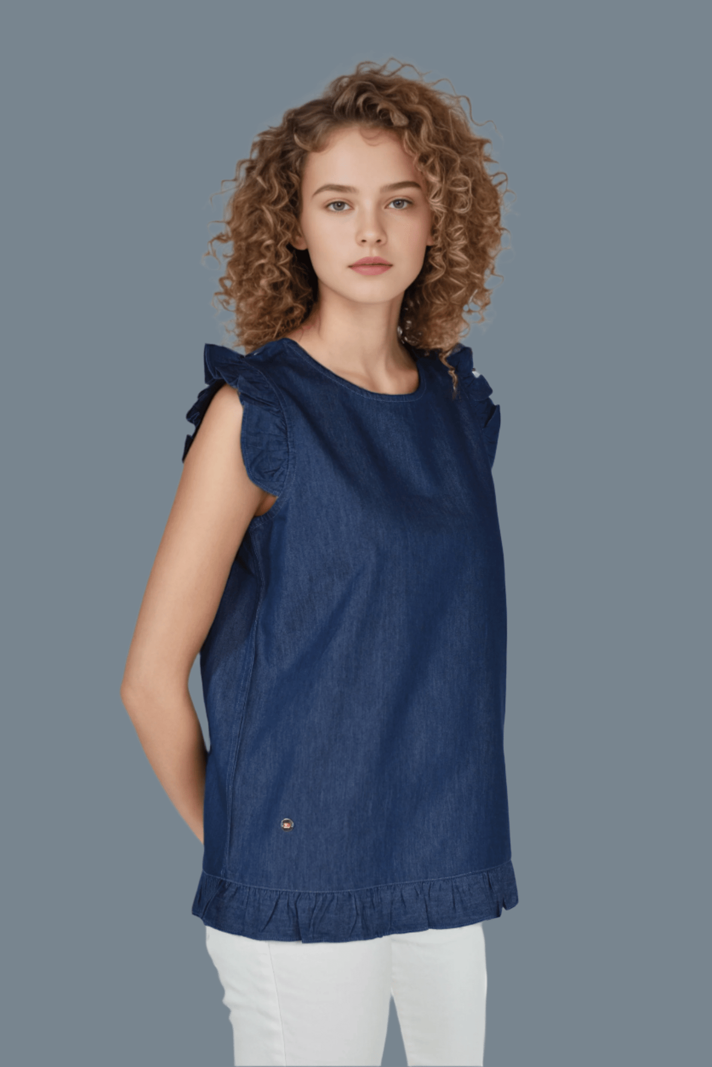 Denim Dusk Ruffle Top - DressAtR LLC