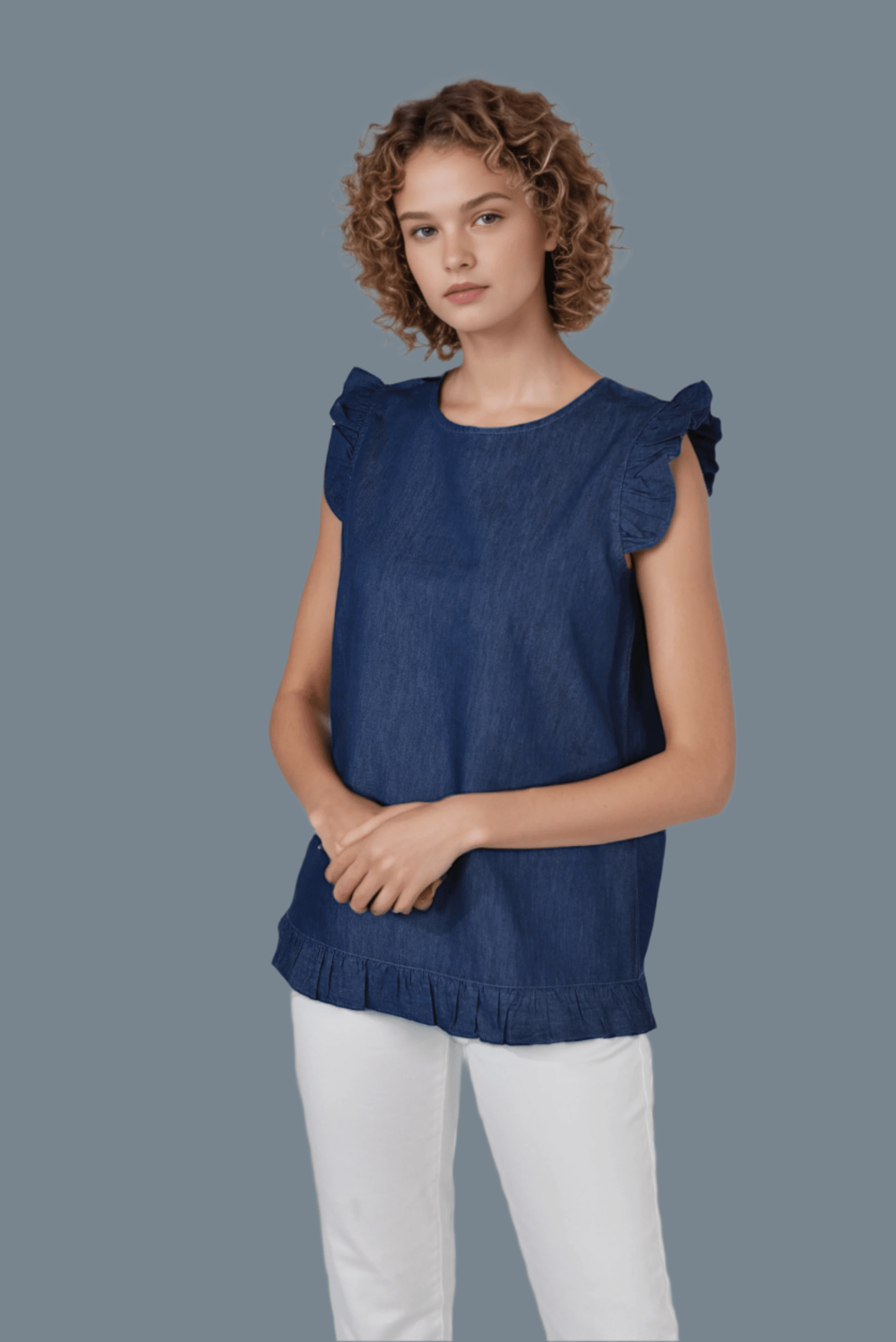 Denim Dusk Ruffle Top - DressAtR LLC
