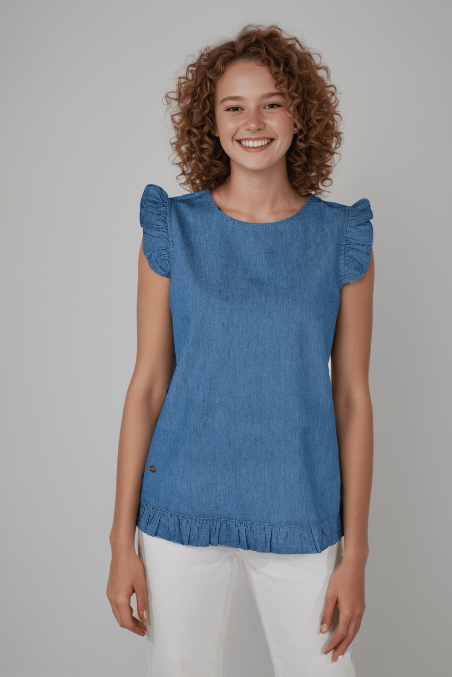 Denim Frosty Ruffle Top - DressAtR LLC