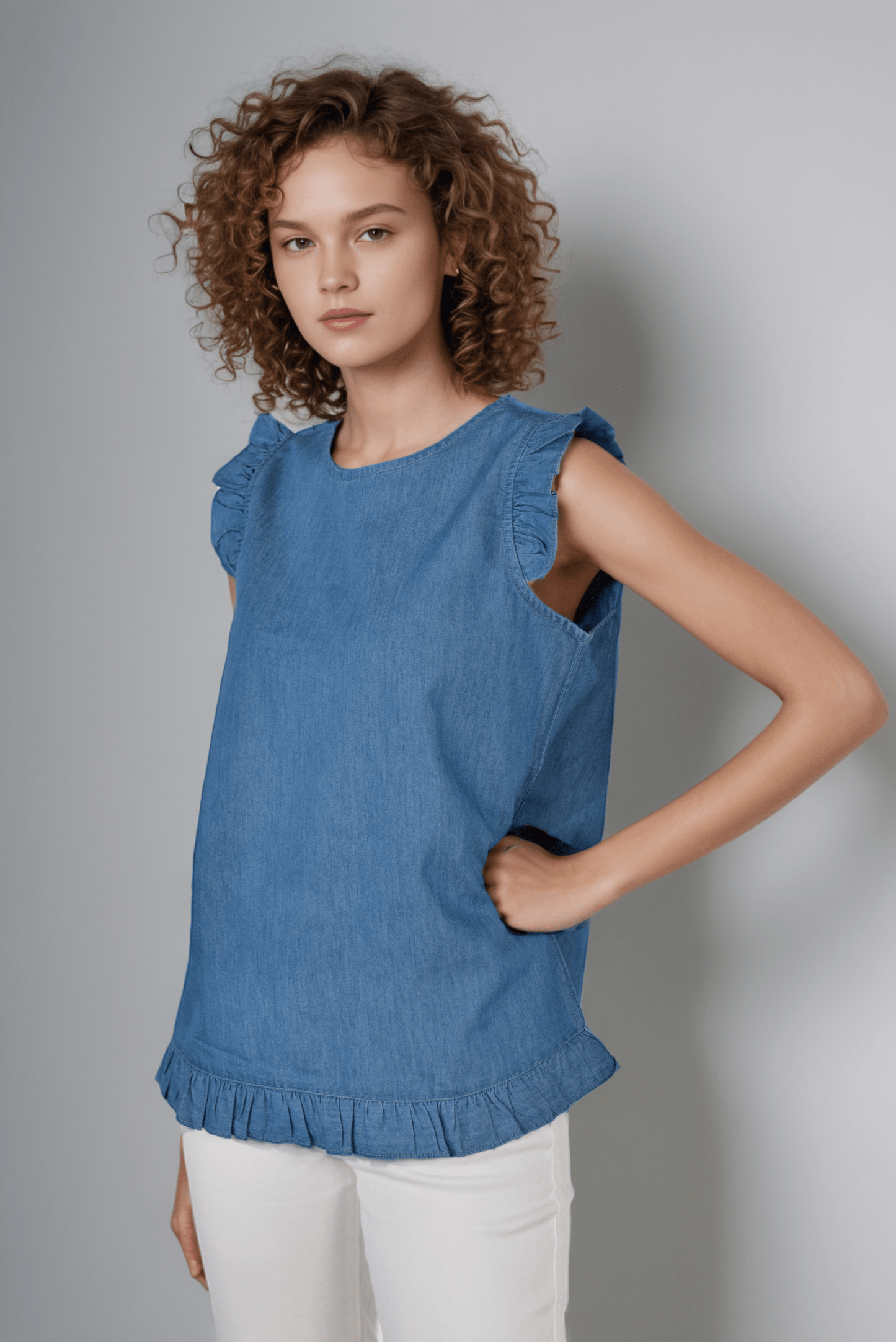 Denim Frosty Ruffle Top - DressAtR LLC