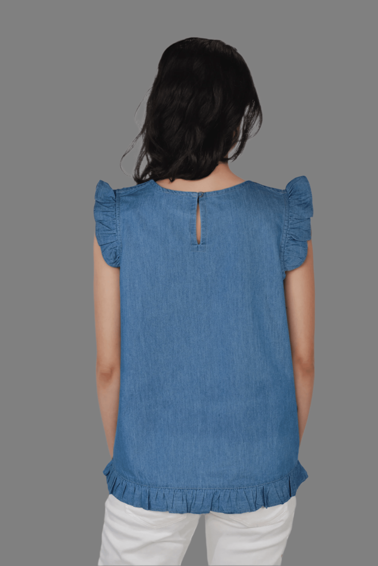Denim Frosty Ruffle Top - DressAtR LLC