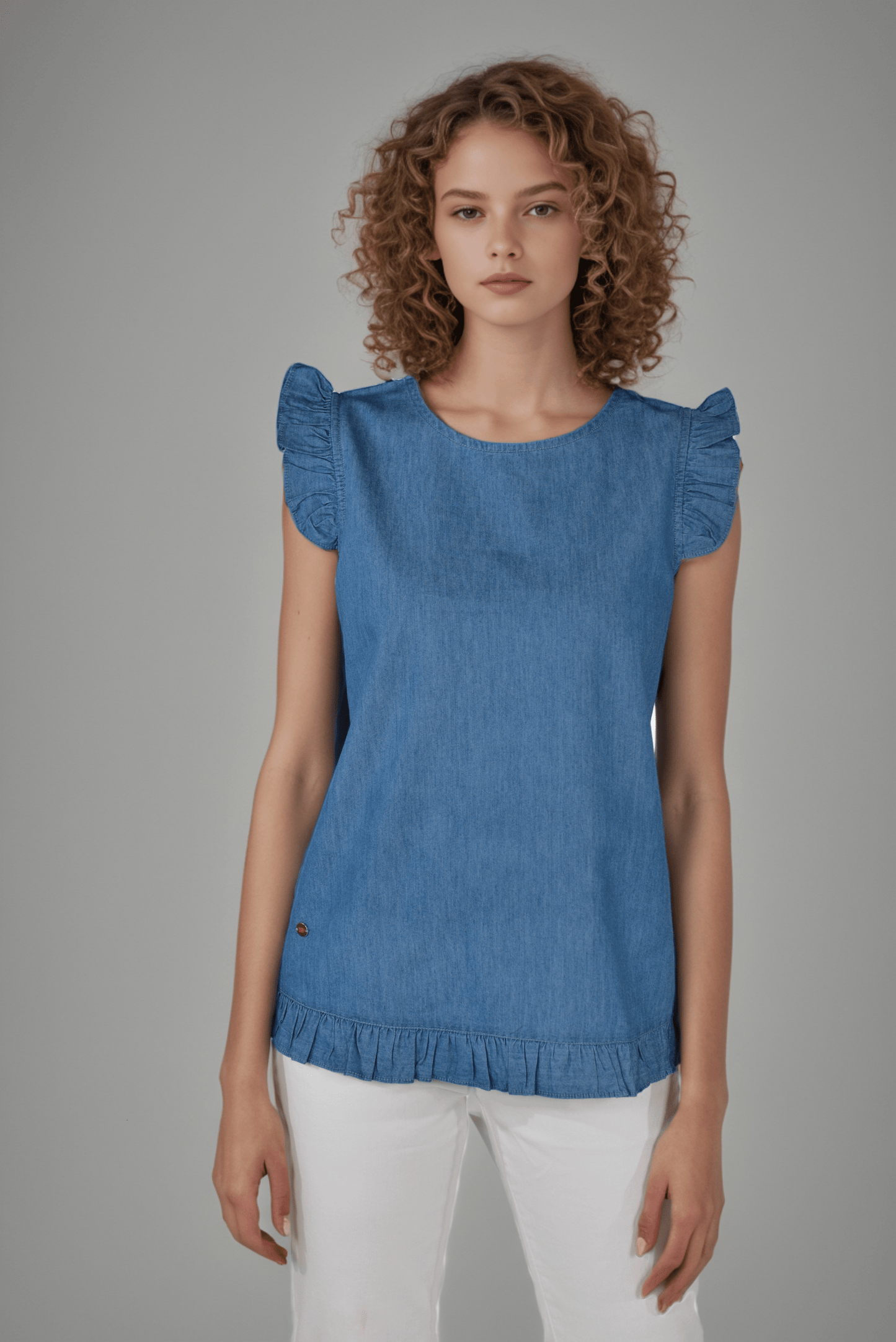 Denim Frosty Ruffle Top - DressAtR LLC