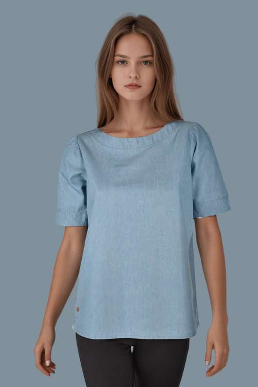 Denim Sky Sheen Top - DressAtR LLC