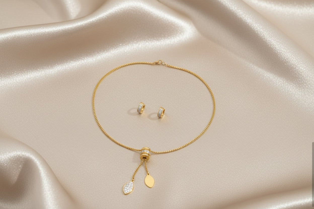 DressAtR 18K Gold Plated Stainless Steel Earring Necklace Set - DressAtR LLC