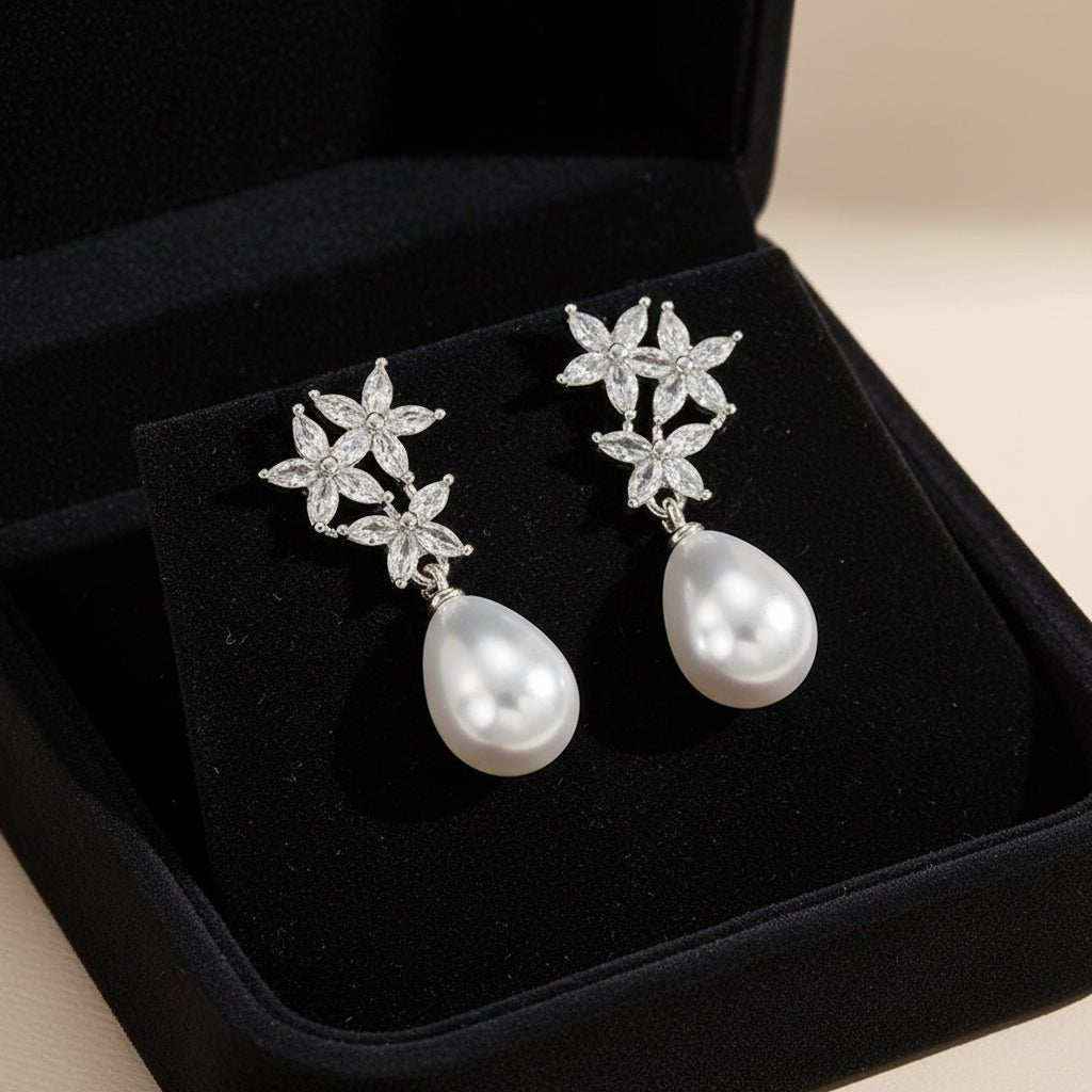 DressAtR Zircon Pearl Flower Earring - DressAtR LLC