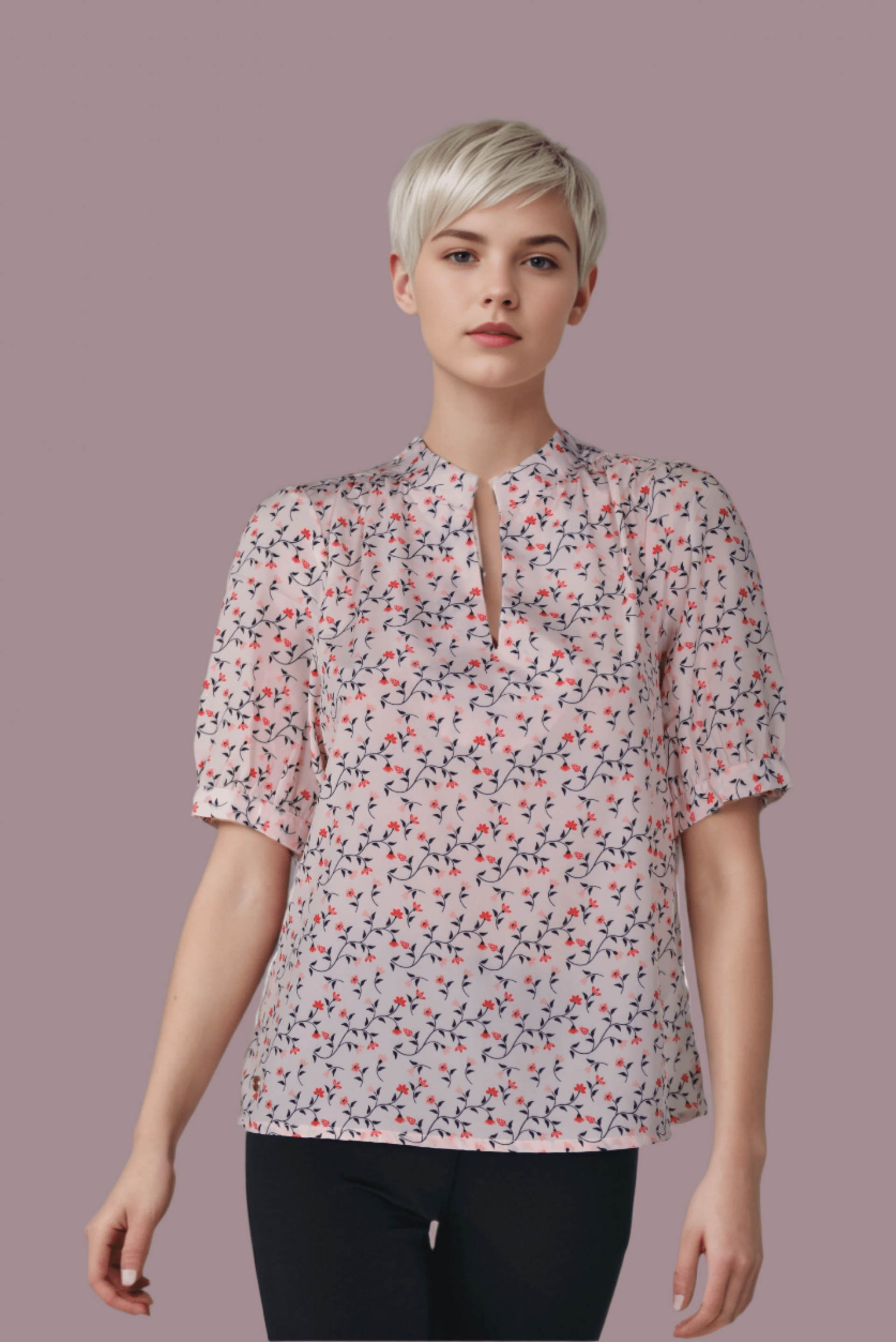 Flower Split Neck Top - DressAtR LLC