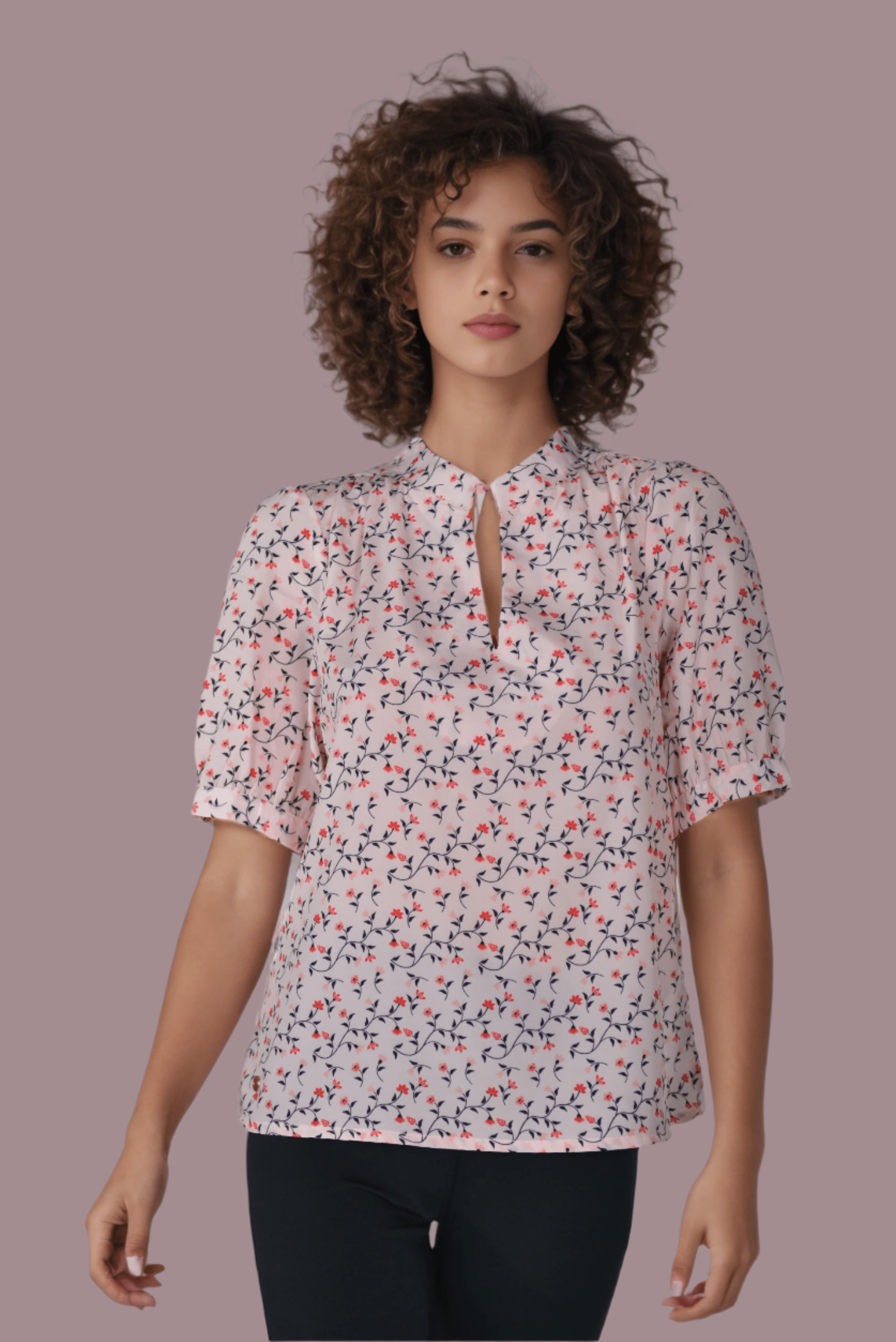 Flower Split Neck Top - DressAtR LLC