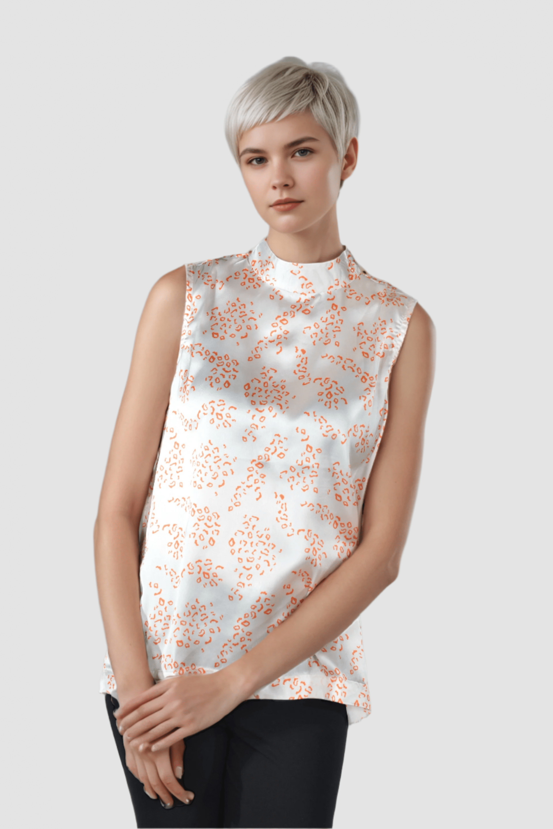 High Neck Silk Ivory Top - DressAtR LLC