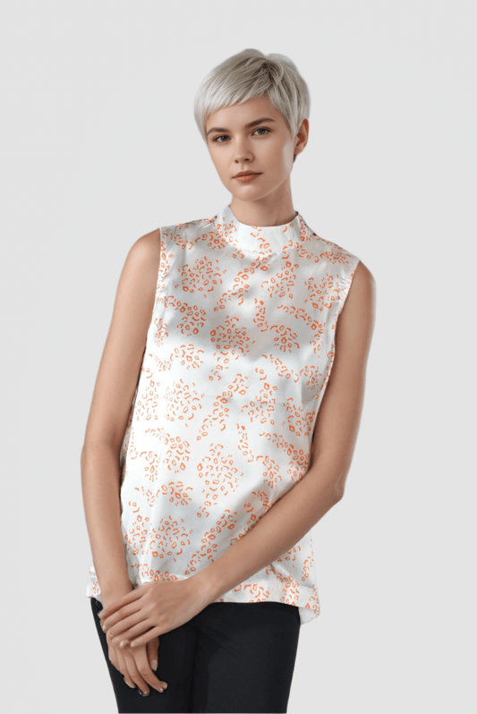 High Neck Silk Ivory Top - DressAtR LLC