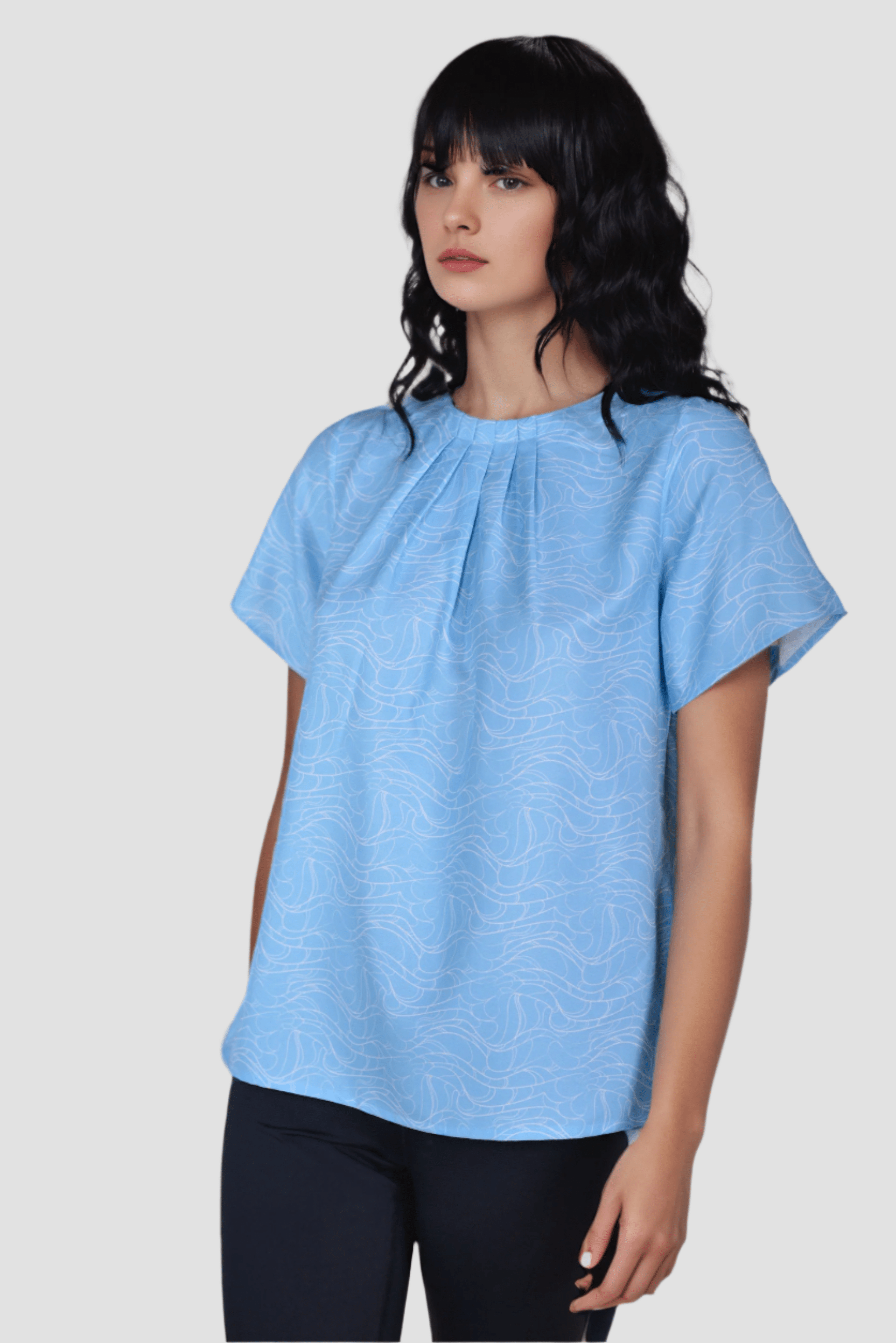 Sea Wave Pleated Neck Top - DressAtR LLC