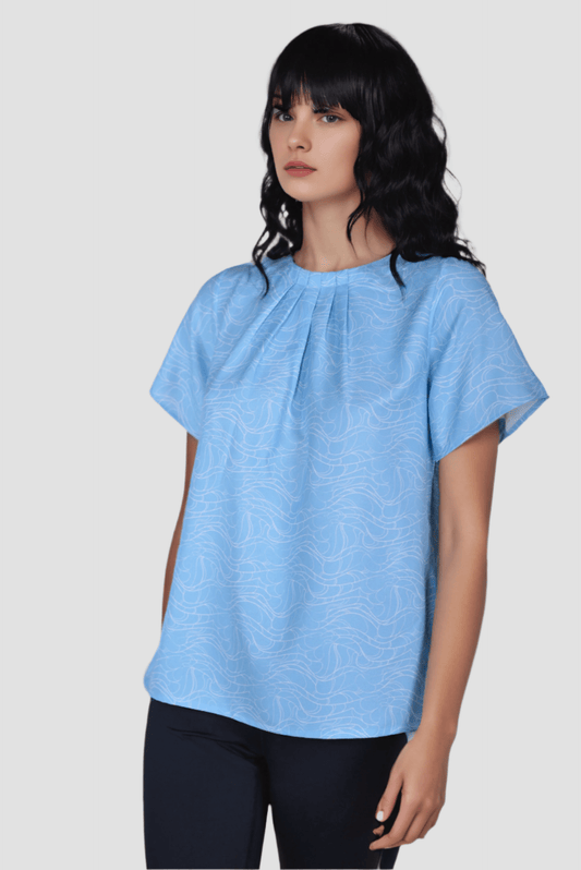 Sea Wave Pleated Neck Top - DressAtR LLC
