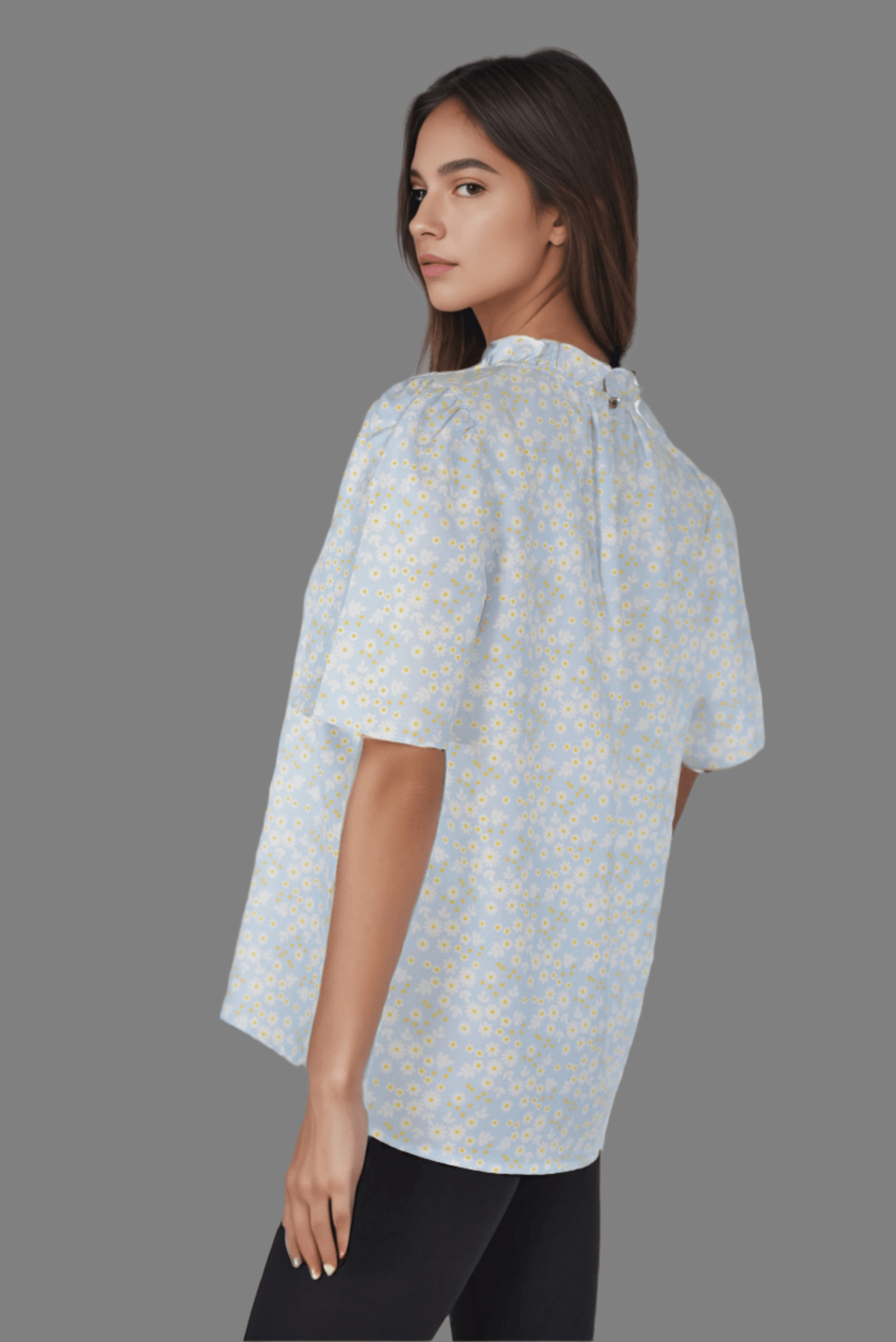 Sky Blue Ruffle High Neck Top - DressAtR LLC