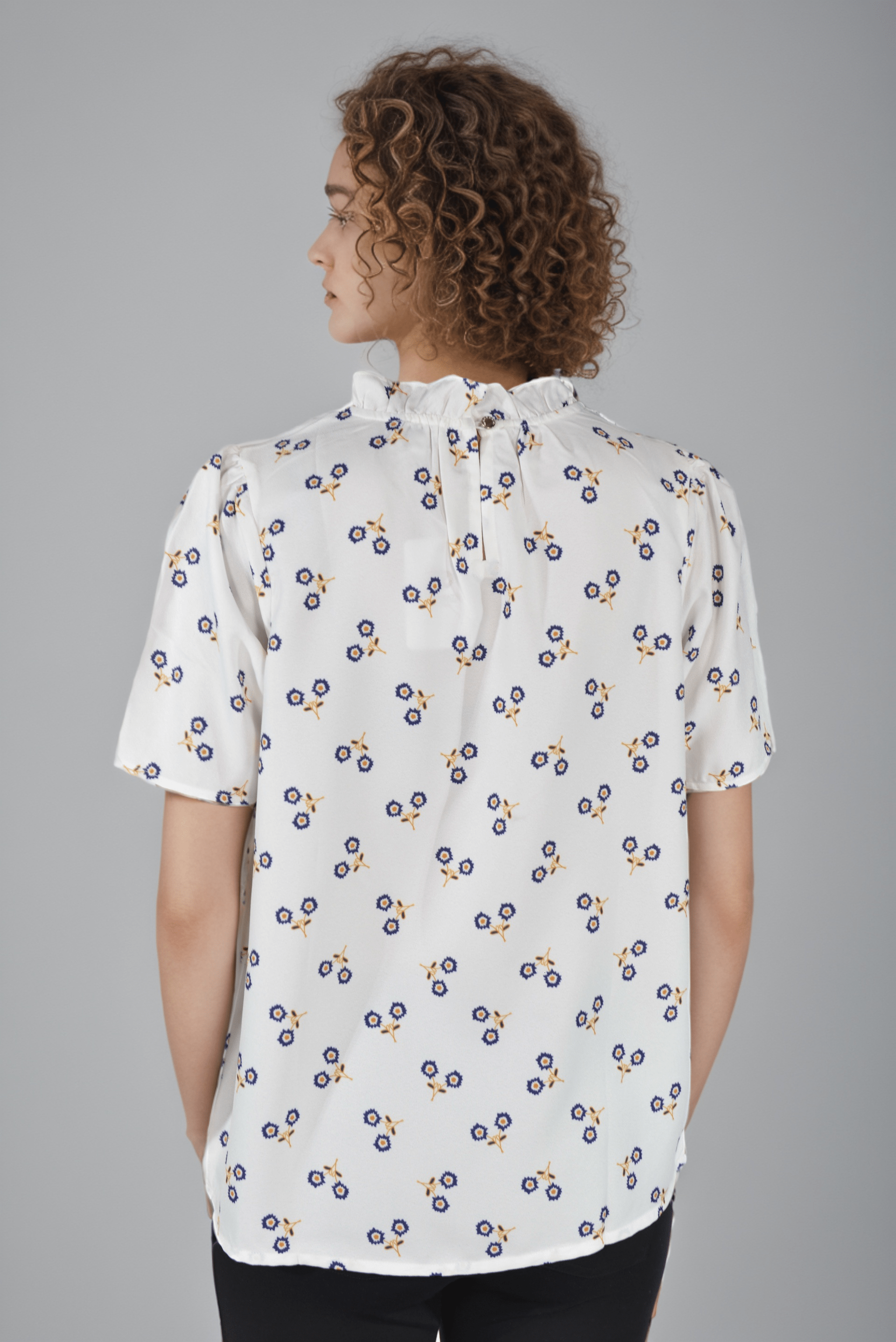 White Ruffle High Neck Top - DressAtR LLC