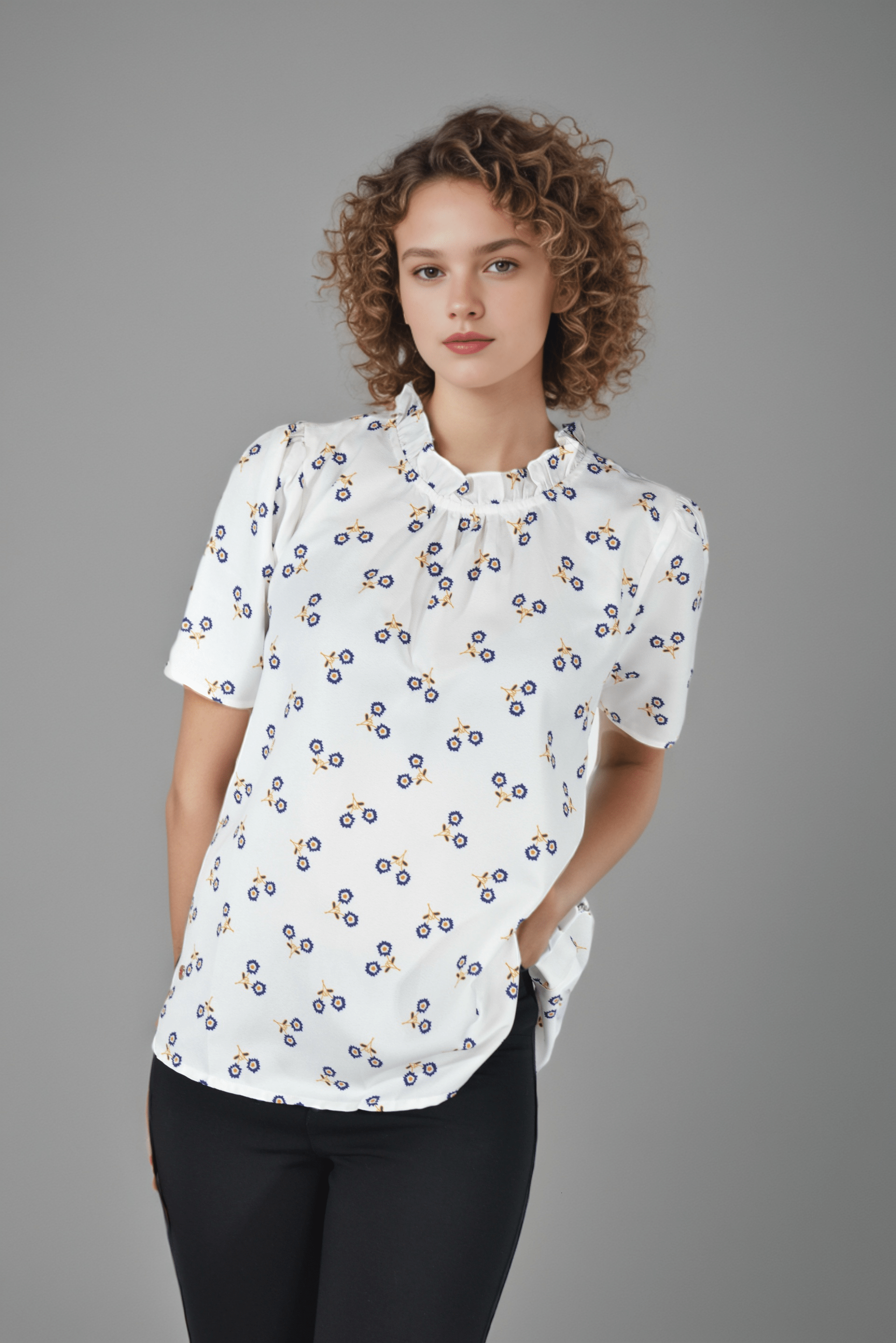 White Ruffle High Neck Top - DressAtR LLC