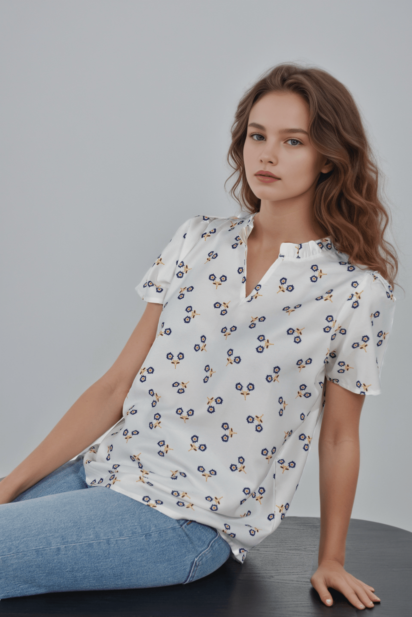 White Ruffle Split Top - DressAtR LLC