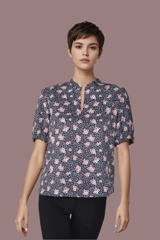 Wild Flower Split Neck Top - DressAtR LLC