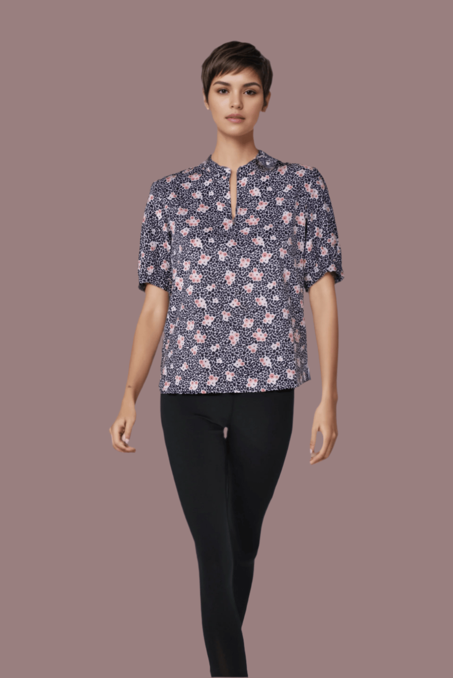 Wild Flower Split Neck Top - DressAtR LLC