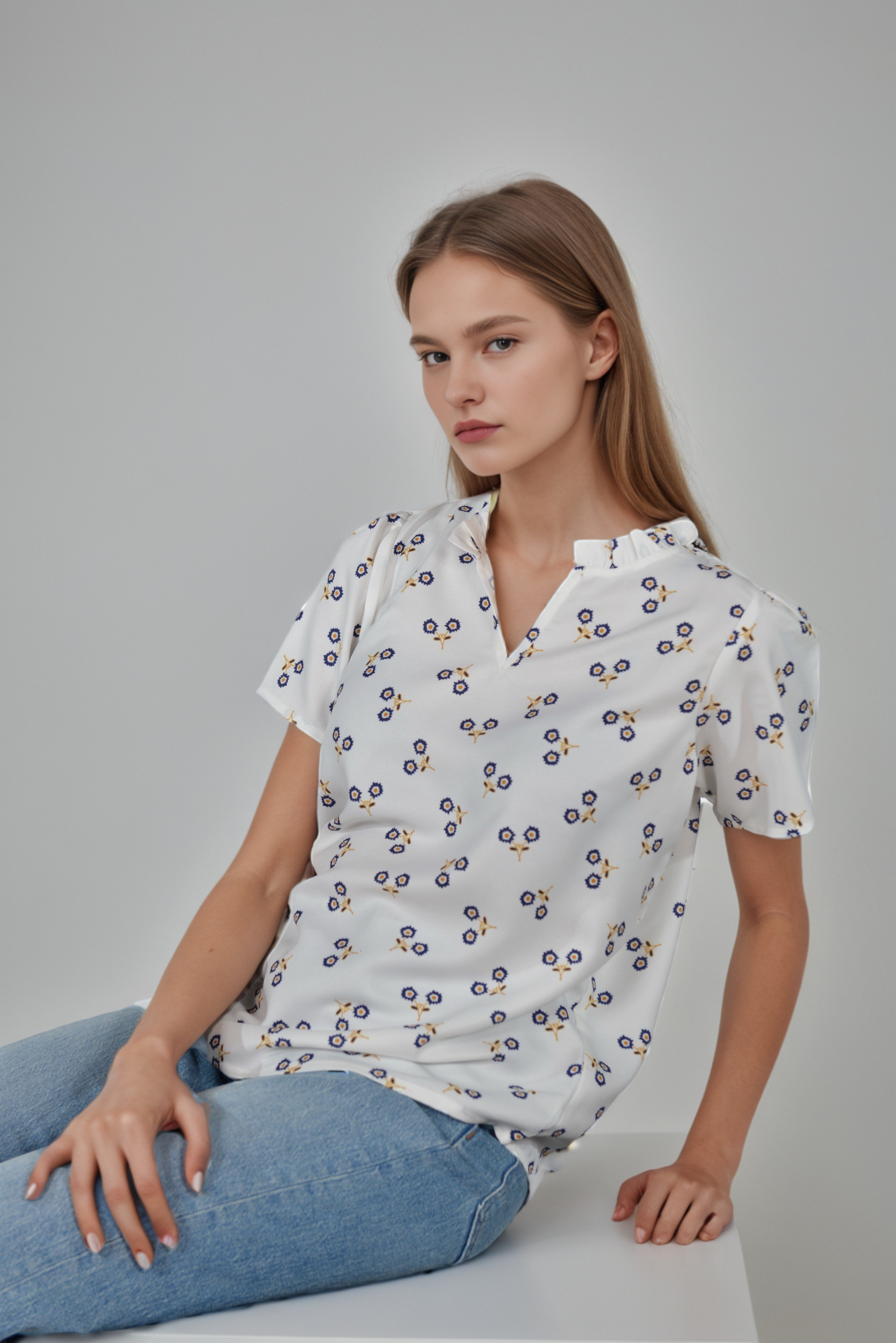 White Ruffle Split Top | DressAtR