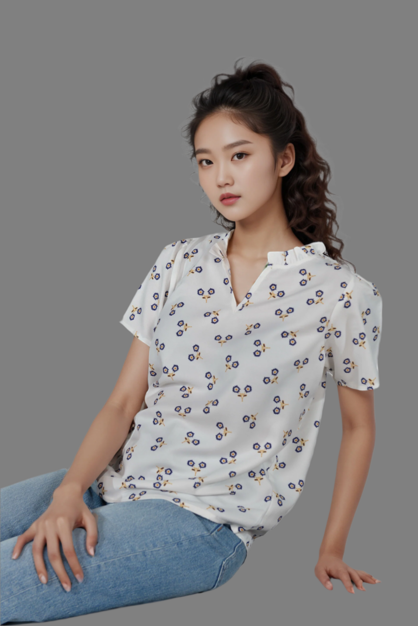 White Ruffle Split Top | DressAtR