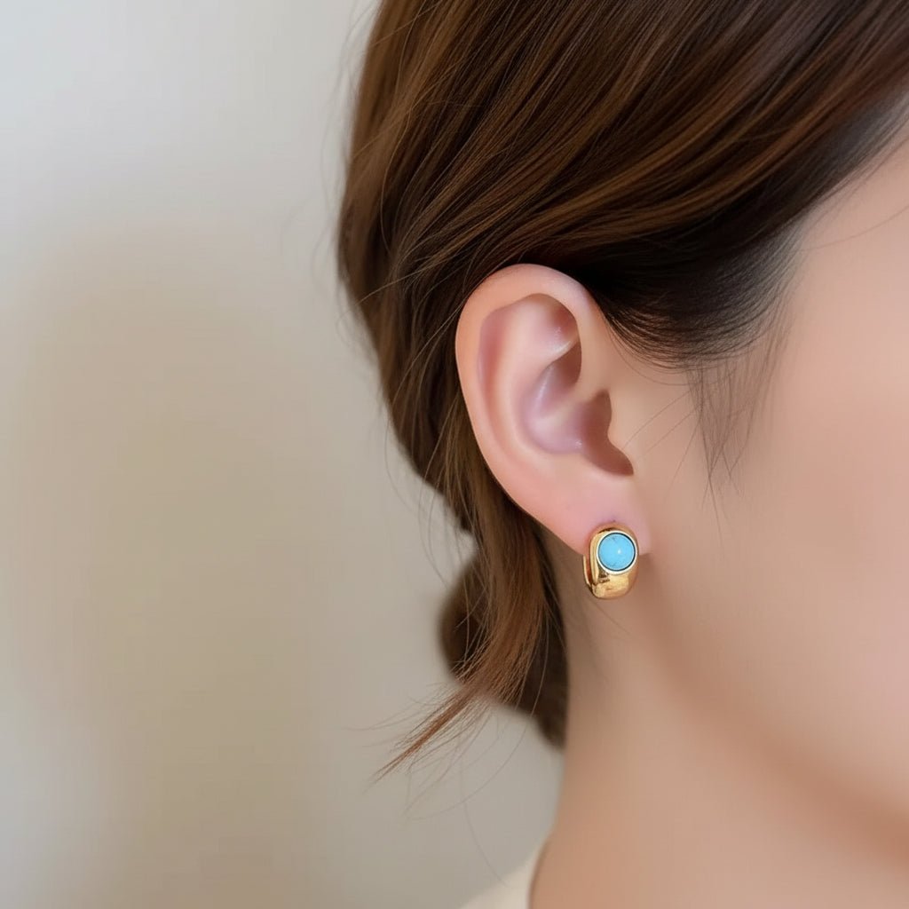 18K Gold French Style Turquoise Alloy Ear Studs - DressAtR LLC