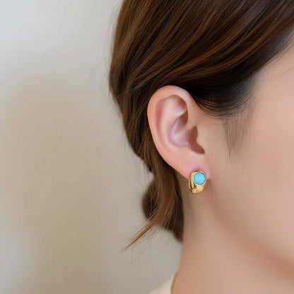 18K Gold French Style Turquoise Alloy Ear Studs - DressAtR LLC