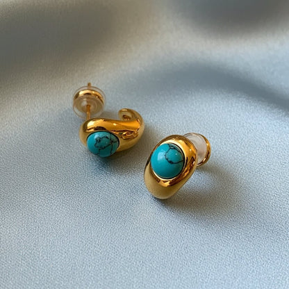 18K Gold French Style Turquoise Alloy Ear Studs - DressAtR LLC