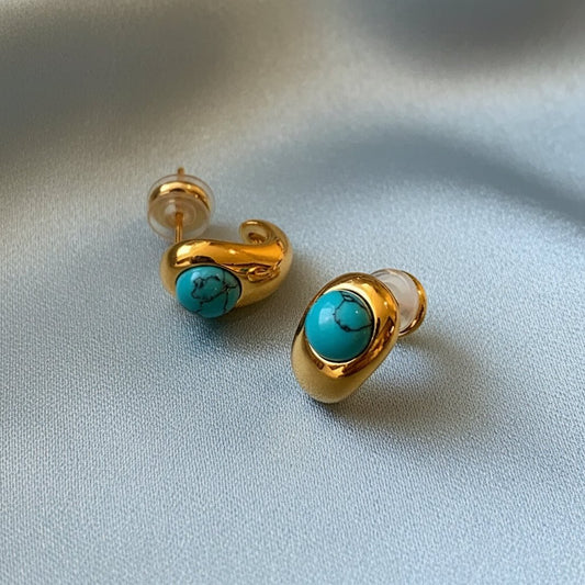 18K Gold French Style Turquoise Alloy Ear Studs - DressAtR LLC