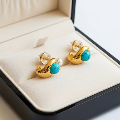 18K Gold French Style Turquoise Alloy Ear Studs - DressAtR LLC