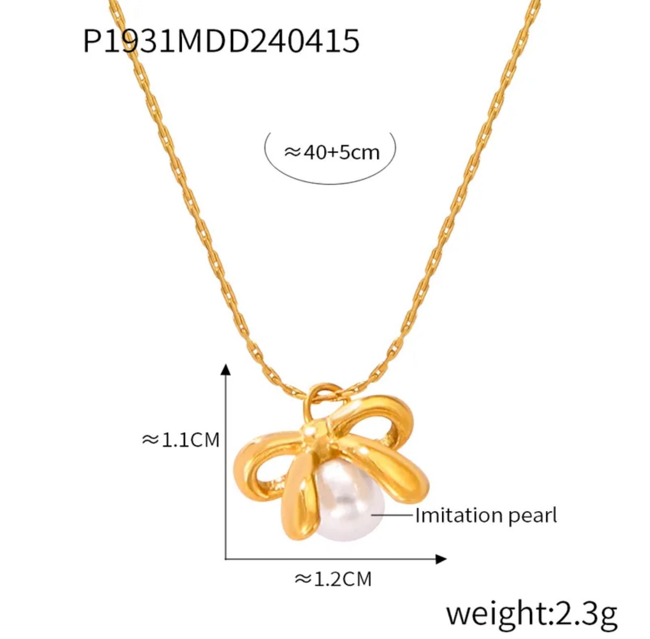 18K Gold Plated Bow Pearl Necklace - DressAtR LLC