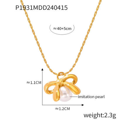 18K Gold Plated Bow Pearl Necklace - DressAtR LLC