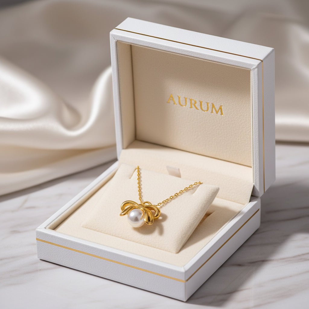 18K Gold Plated Bow Pearl Necklace - DressAtR LLC