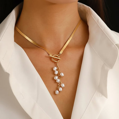 18K Gold Plated Chain With Pearls Necklace - DressAtR LLC