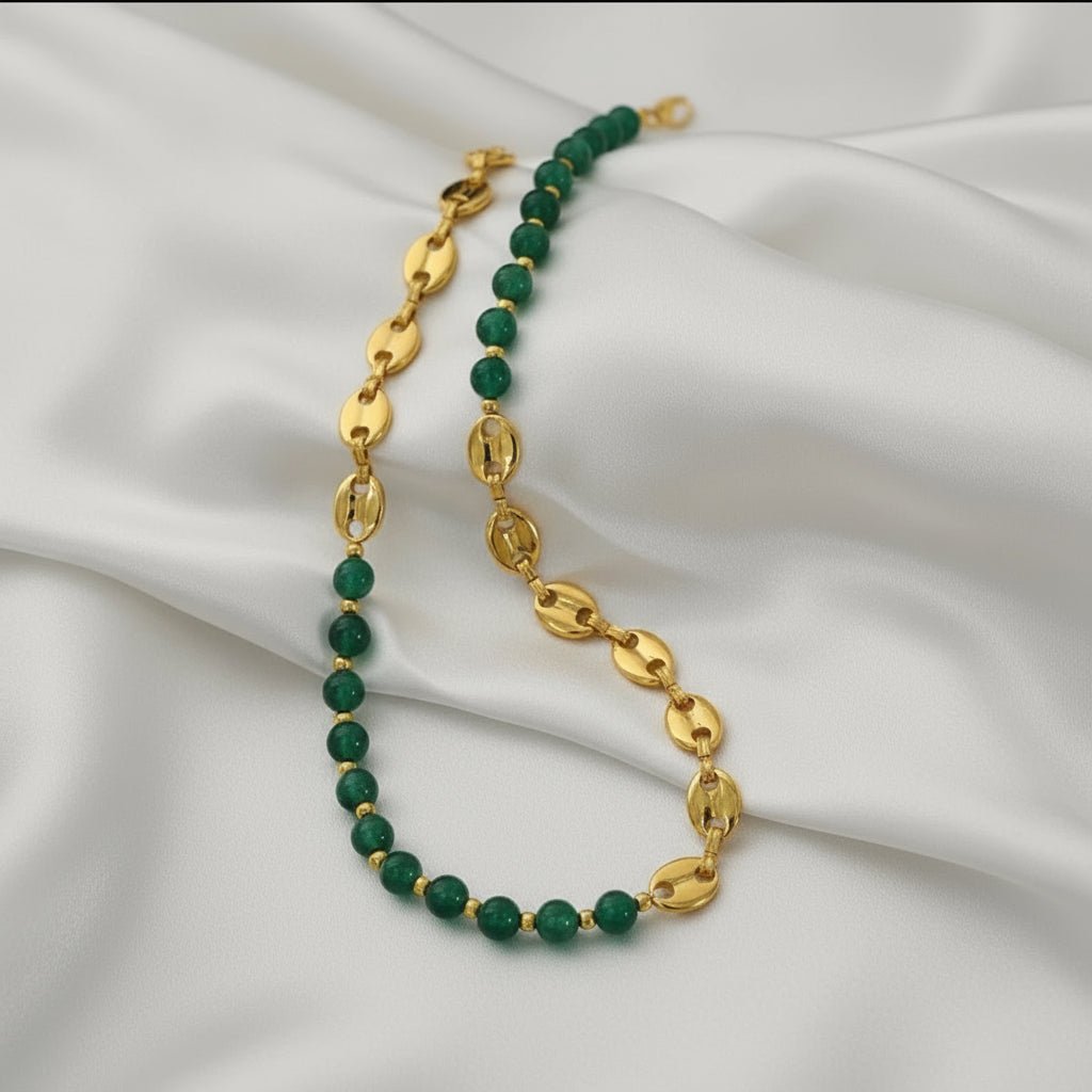 18K Gold Plated Color Block Agate Waterproof Necklace - DressAtR LLC