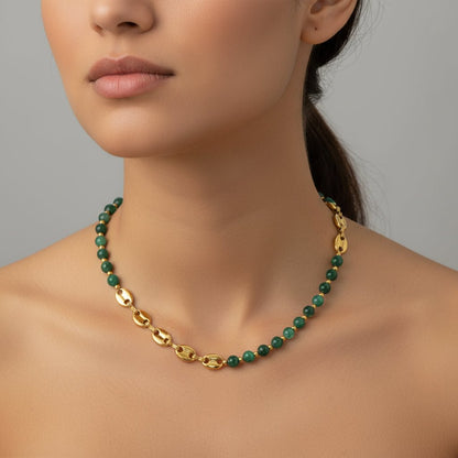 18K Gold Plated Color Block Agate Waterproof Necklace - DressAtR LLC