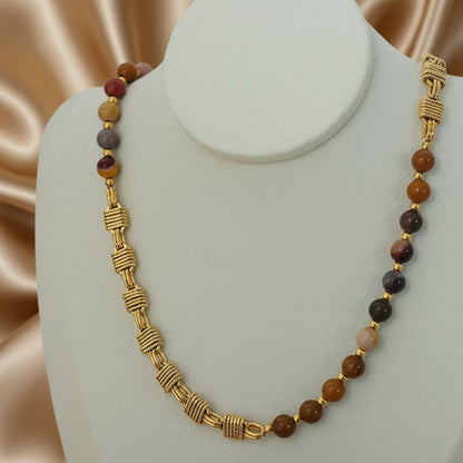 18K Gold Plated Color Block Agate Waterproof Necklace - DressAtR LLC