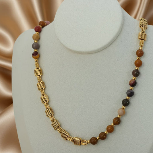 18K Gold Plated Color Block Agate Waterproof Necklace - DressAtR LLC
