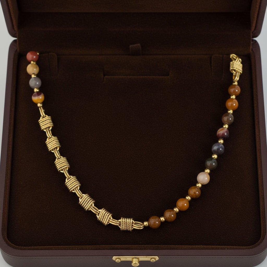 18K Gold Plated Color Block Agate Waterproof Necklace - DressAtR LLC