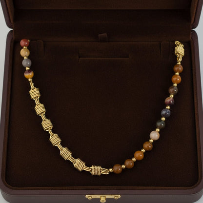 18K Gold Plated Color Block Agate Waterproof Necklace - DressAtR LLC
