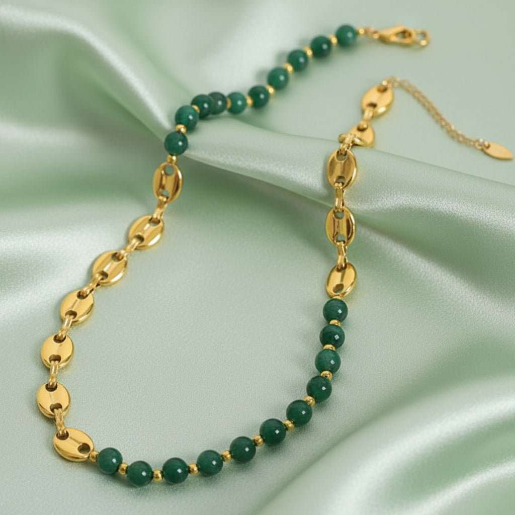 18K Gold Plated Color Block Agate Waterproof Necklace - DressAtR LLC